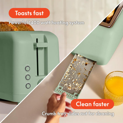 bella 2 Slice Slim Toaster, Fits-anywhere™ Kitchenware, 6 Setting Shade Control with Reheat & Cancel Buttons, Fits sourdough, 10” Long Slot, Anti Jam & Auto Shutoff, 900 Watt, Surf