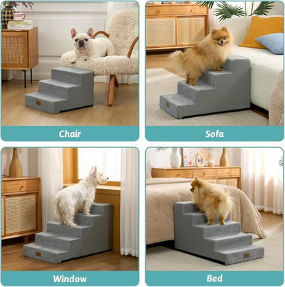 COZY KISS Dog Stairs for Small Dogs 11.7" H, 3-Step Gentle Incline Pet Step for Couch Chiars, Right-Angle Dog Ramp for Puppy Doggie Senior Cats, 15.7x17.7x11.7 Inch, Grey