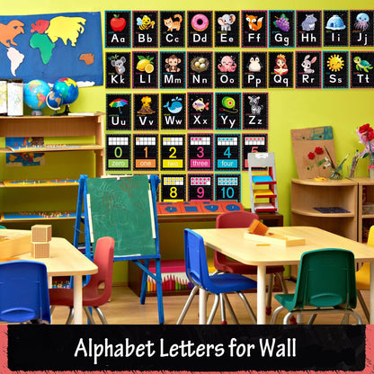 Adduster Alphabet Letters for Wall - ABC Alphabet Poster Classroom Wall Alphabet Alphabet Wall Chart Kindergarten Elementary Classroom Wall Decor Daycare Homeschool Supplies (Black)