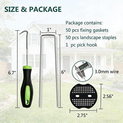 6 Inch 50 PCS Galvanized Landscape Staples with 50 PCS Gasket,Landscape Fabric Pins Stakes Lawn Ground Cover Graden Staples Spikes Weed Barrier Stakes