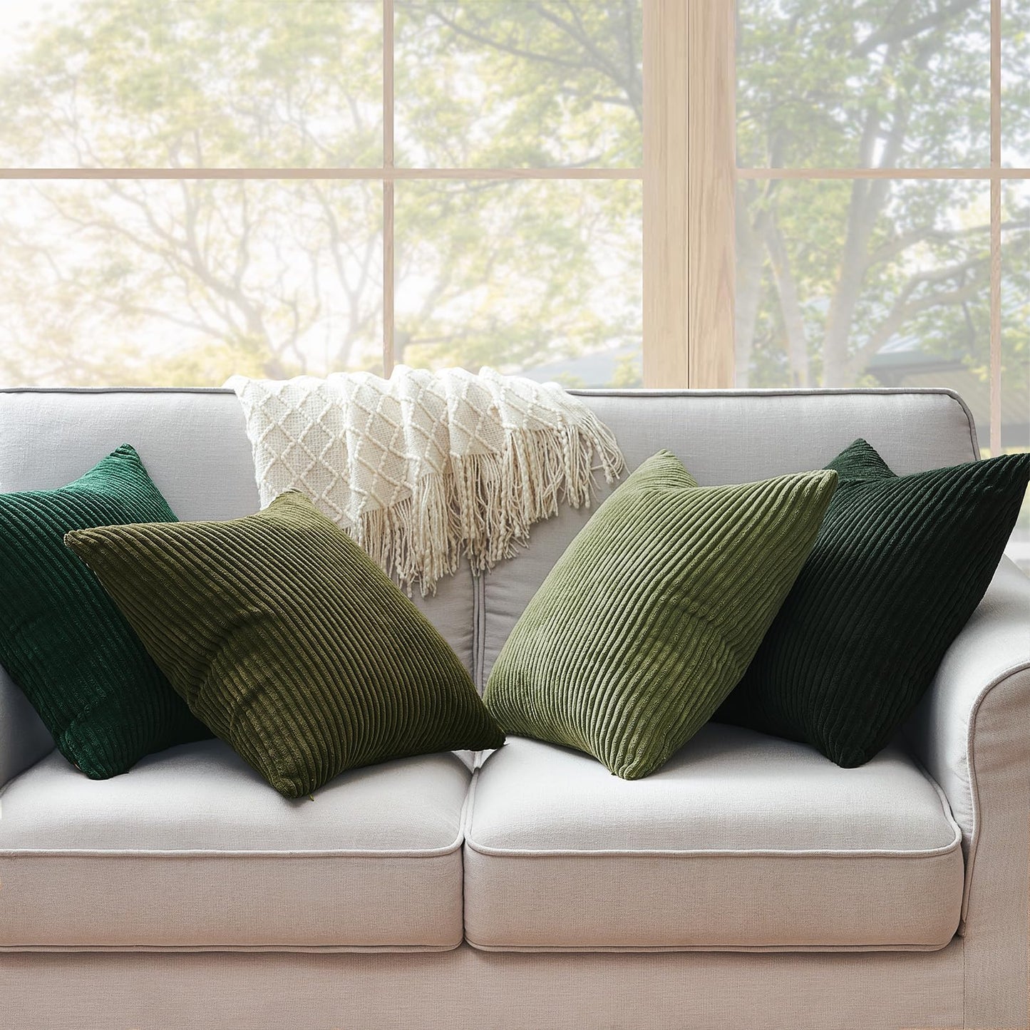 Topfinel Corduroy Throw Pillow Covers Pack of 2 Gray 16"x16" No Insert with Hidden Zipper | Decorative Cushion Covers for Fall, Halloween, Thanksgiving, Christmas Green