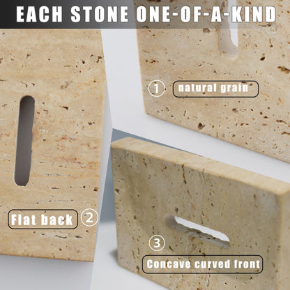 LMHOUS Natural Travertine Marble Soap Dish - Beige Brown Stone Soap Holder for Shower, Bathroom, Kitchen Sink Sponge & Jewelry Ring Tray