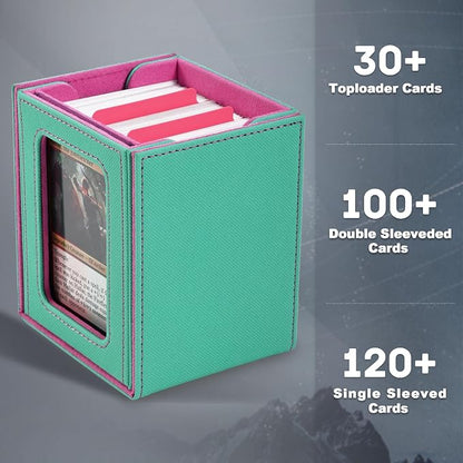 ZLCA MTG Deck Box with Commander Window Display, Trading Card Storage Box Holds 100 Double-Sleeved Cards Suitable for TCG/CCG/PTCG/EDH/Magic/Sport Cards (Aqua&Pink)