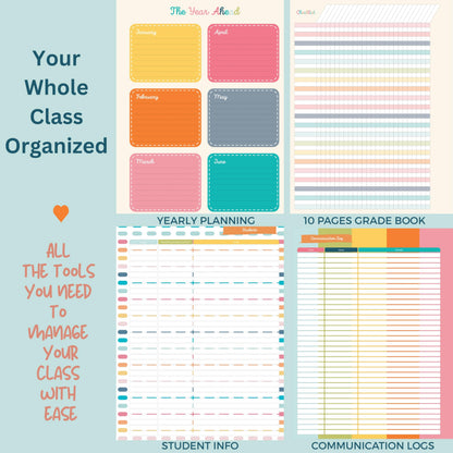 Undated Teacher Planner 8.5 x 11-12 Months & 52 Weeks | Colorful Bookshelves Cover | Monthly & Weekly Lesson Plan Book with Stickers, Storage Pocket & Snap-In Bookmark | Classroom Organizer