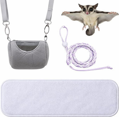 Sugar Glider Bonding Travel Pouch Set, Sugar Glider Carry Bonding Pouch With Liner And Adjustable Leash, Breathable Soft Outgoing Sleeping Travel Bag For Small Pets Squirrels Hamsters (Gray)
