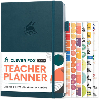 Clever Fox Teacher Planner – School Year Planner with Calendars & Lesson Plans – Teacher Plan Book for Classroom & Homeschool Organization - Undated, 7x10″, Hardcover (Dark Teal)