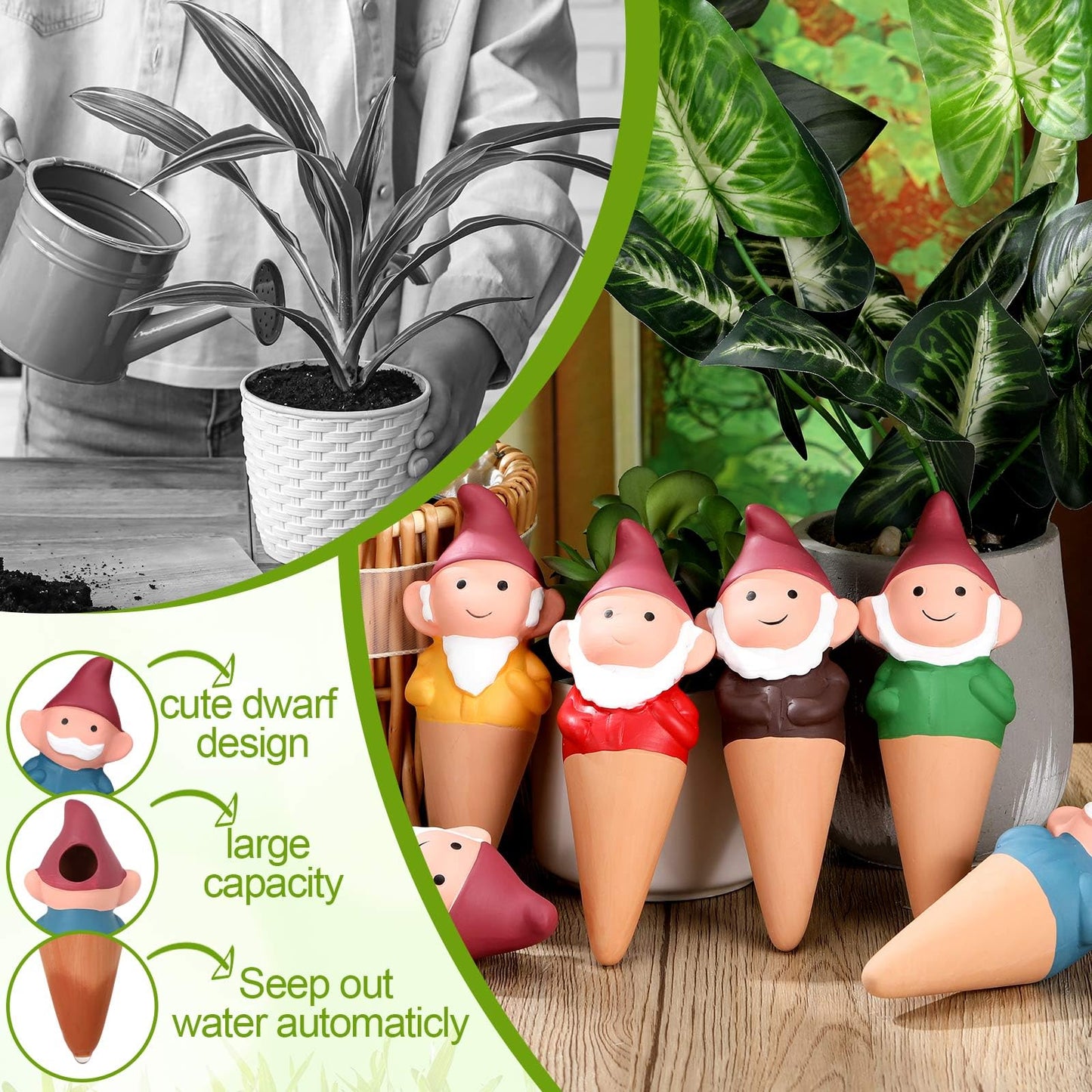 Teenyyou 7 Pcs Terracotta Self Watering Spikes Gnomes Auto Water Planter Insert Small Watering Globes Slow Vacation Garden Waterer Cute Devices for Indoor Outdoor House Plant Accessories