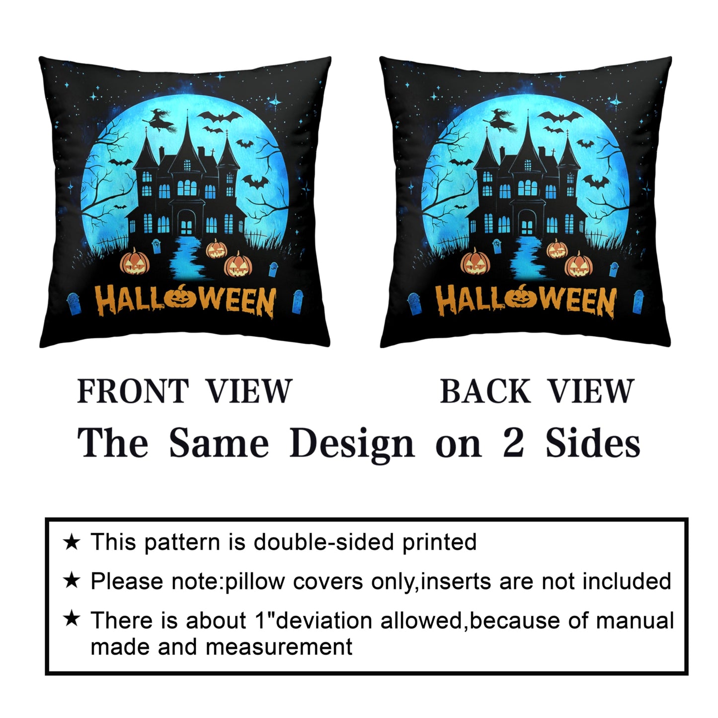 Kwlegh Halloween Pillow Covers 18x18 Set of 2 Witch Castle Throw Pillow Covers Horror Full Moon Night Pillow Case Bat Ghost Pumpkin Cushion Case for Holiday Party Home Decor Couch Sofa