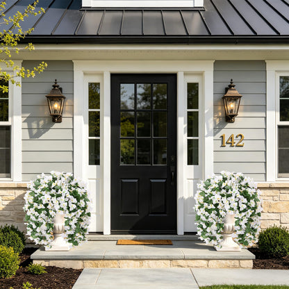 Faux Bougainvillea Artificial Flowers for Outdoors Fake Plants Outside Decoration, 2 PCS White Faux Flowers UV Resistant Look Real Silk Long Trailing Vines for Front Door Porch Planter Patio Garden