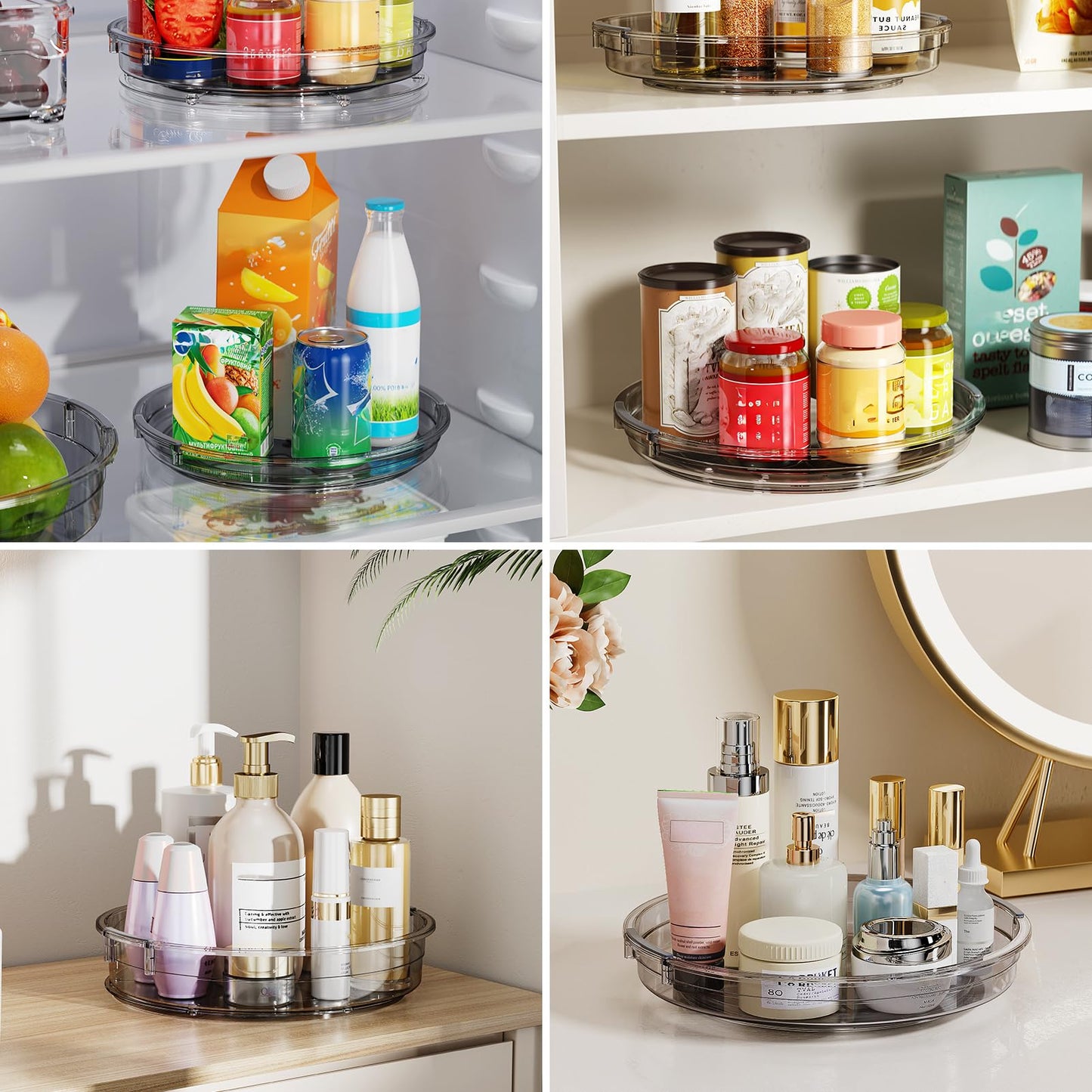 LAMU 3 Pack Lazy Susan Organizer Turntable for Cabinet, Rotating Condiment Organizer for Kitchen Pantry Organizers and Storage, Table Top, Fridge, Countertop, Spice Organization, 9.25'' 10.6'' 12''
