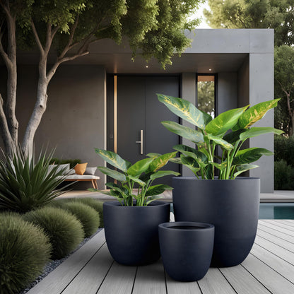 Kante Round Concrete Planter Set of 3, Large Outdoor Indoor Plant Pots with Drainage Hole, 10/14/18-Inch Diameter Flower Pots for Patio, Garden and Home, Charcoal