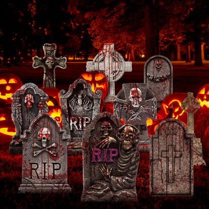 EggSun 10 Styles Halloween Large Tombstone Gravestones Yard Stakes Decorations 17IN Headstone Outside Signs with Stakes for Halloween Scary Spooky Patio Lawn Yard Garden Cemetery Outdoor Decors