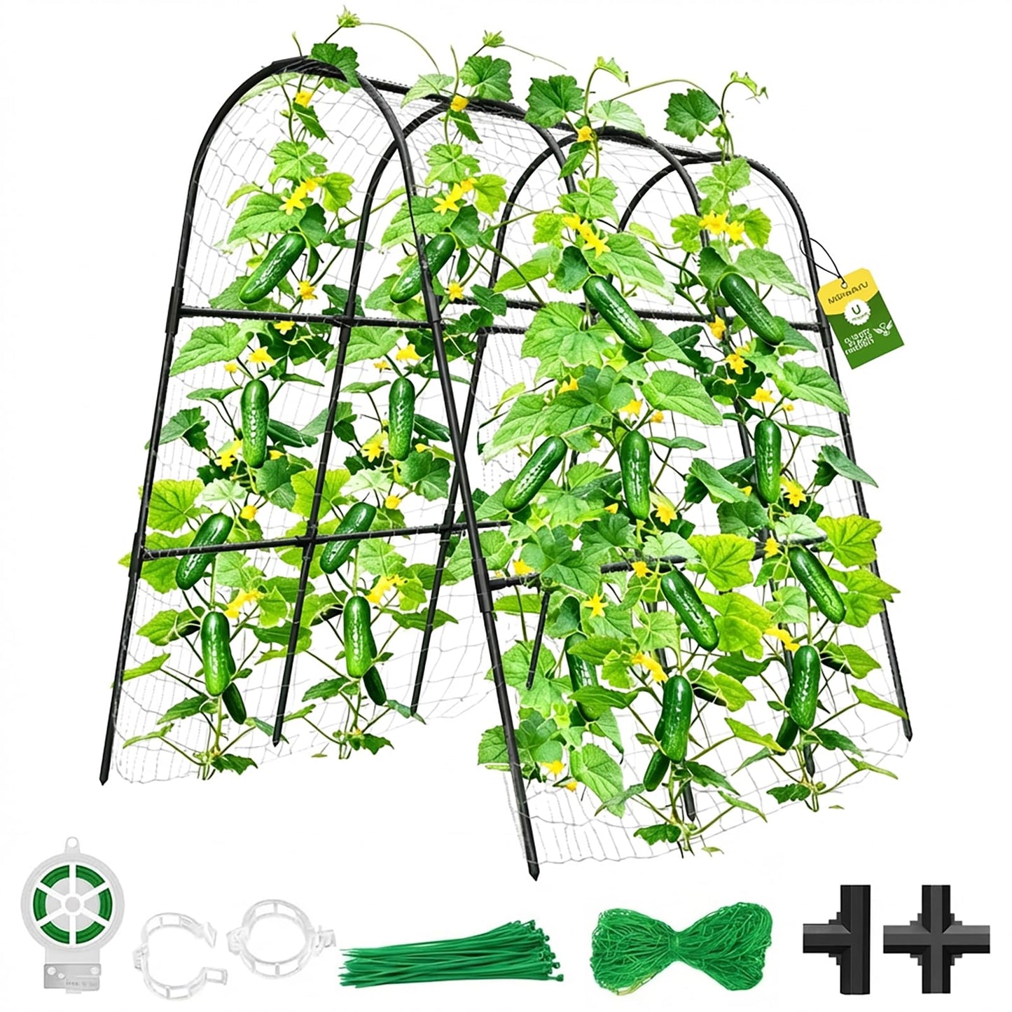 MQHUAYU Cucumber Trellis for Raised Bed,U-Shape Garden Trellis for Climbing Plants Outdoor, Metal Arch Vegetables Trellis, Plant Support for Vine (Black, 47.2" Lx21.6 WX47.2 H-Medium)