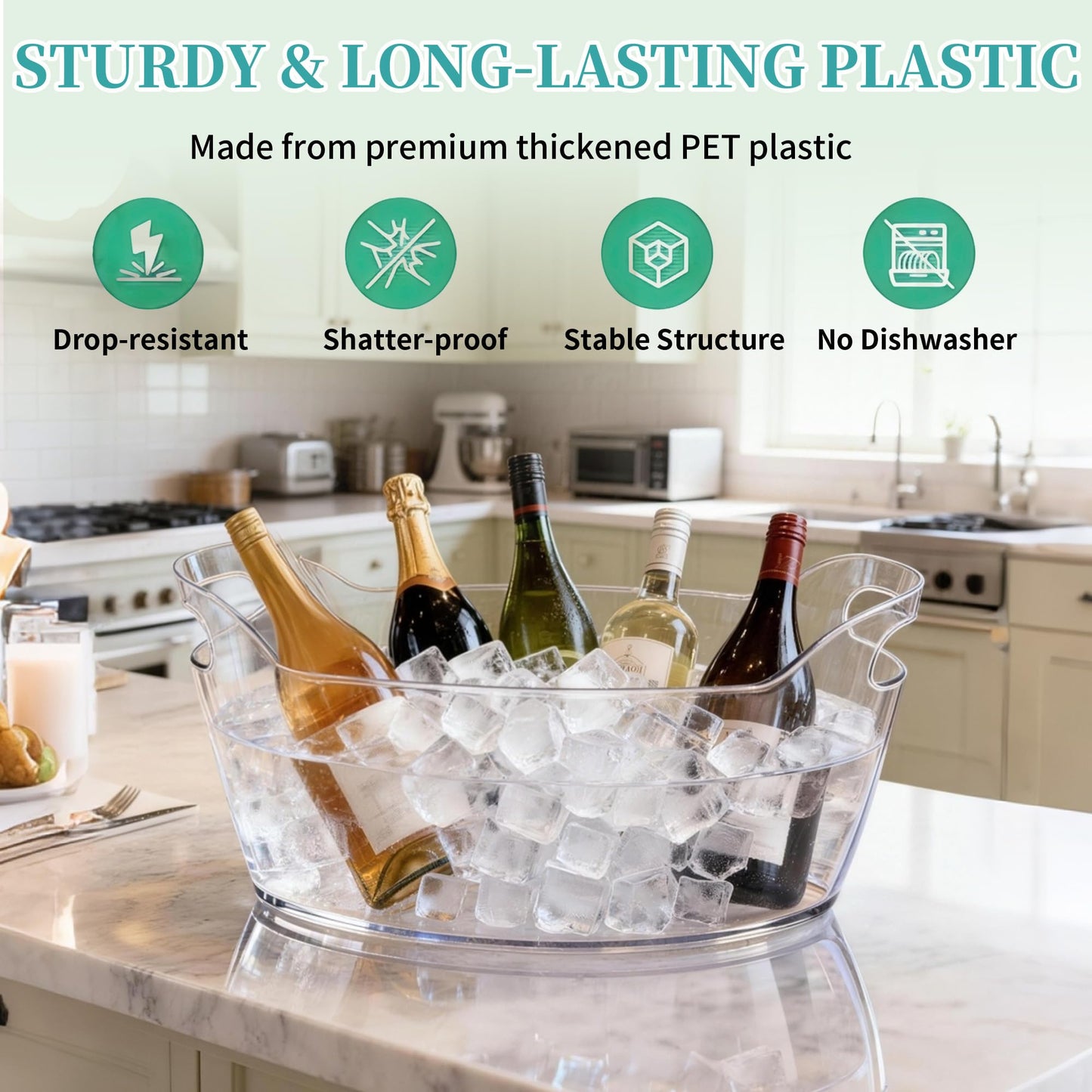 6.5L Large Ice Bucket for Parties, 2PCS Clear Acrylic Drink Buckets with Scoop & Metal Wine Bottle Opener, Champagne Bucket Tub for Wine, Beer, Cocktail Bar & Mimosa Bar Supplies Cooler