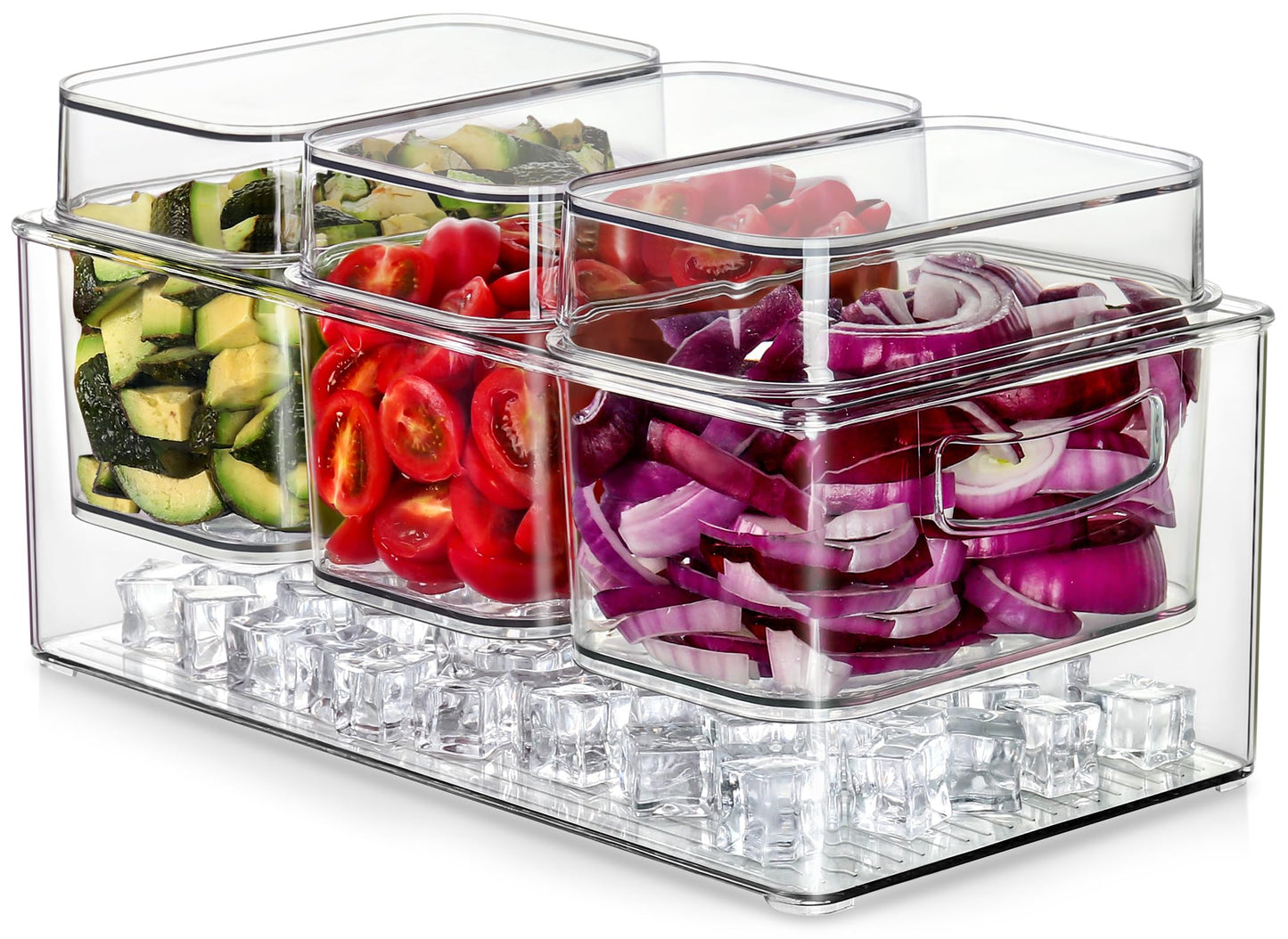 Hudgan Large Taco Bar Serving Set for Party with 3 Separate Containers, Mimosa Bar Accessories with Lids, Chilled Condiment Caddy Organizer for Salad, Fruit, Party Garnish