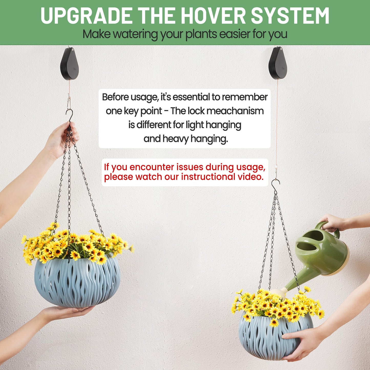 Kitwinney Retractable Plant Hanger - Upgrade Plant Pulleys for Hanging Plants, Easy to Raise and Lower, Suitable for Garden Flower Pots, Hanging Planter, Bird Feeder（Black, 4 PCS）
