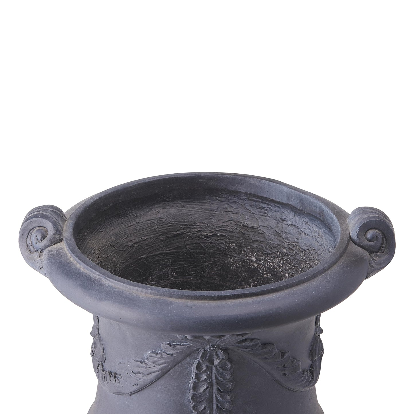 Christopher Knight Home Gary MGO Round Planters Set of 2, Outdoor Flower Pots with Floral Relief Carvings, Classical Garden Urn with Drainage Hole, Patio Urn Planters for Garden, No Assembly, Black