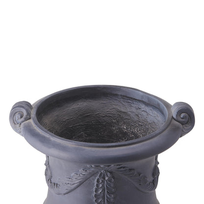 Christopher Knight Home Gary MGO Round Planters Set of 2, Outdoor Flower Pots with Floral Relief Carvings, Classical Garden Urn with Drainage Hole, Patio Urn Planters for Garden, No Assembly, Black