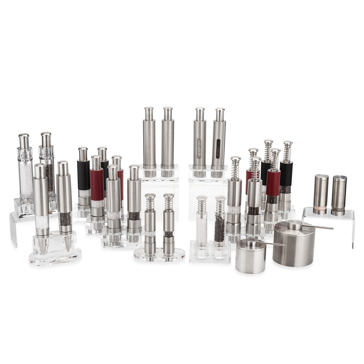 Grind Gourmet Original Pump & Grind Cooking Gadgets, Salt and Pepper Grinder Set or Singles, Buy 1, Buy 2 or More, Solid Stainless, Red or Black.
