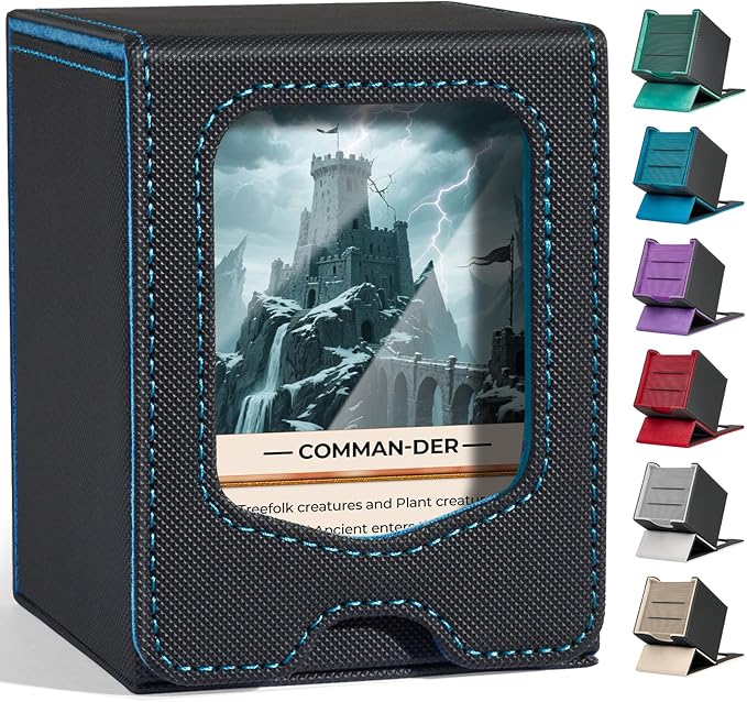 Fabmaker Deck Box Compatible with MTG Commander, (patent Pending) Magnetic Trading Card Storage Box with Comman-der, Fits 100 Double-Sleeved Cards, Card Box Compatible with Magic the Gathering, Blue