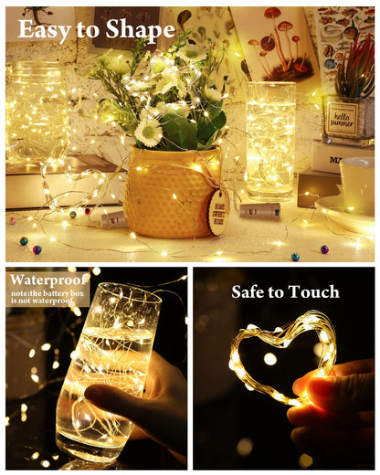 Hortsun 60 Pack Cork Fairy String Lights, 20 LED, 7 ft Silver Wire, Battery Operated, Waterproof, Warm White for Decor and Parties