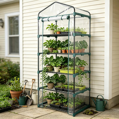 KOL 27 x 19 x 76-Inch 5 Tier Mini Greenhouse with PVC Cover for Indoor Outdoor, Portable Small Green House, Seed Starter Plant Stand for Apartment Balcony Patio, Orchid Winter Frost Protection