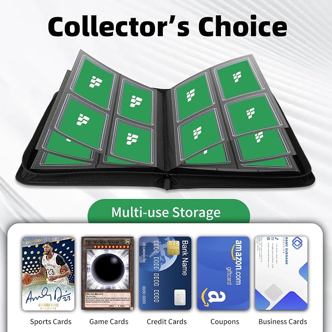 Top Loader Binder, Holds 112 Cards in 3"x4" Toploaders, Trading Card Binder 4 Pocket for TCG, MTG, YGO, Game Cards, Sports Cards(Green)
