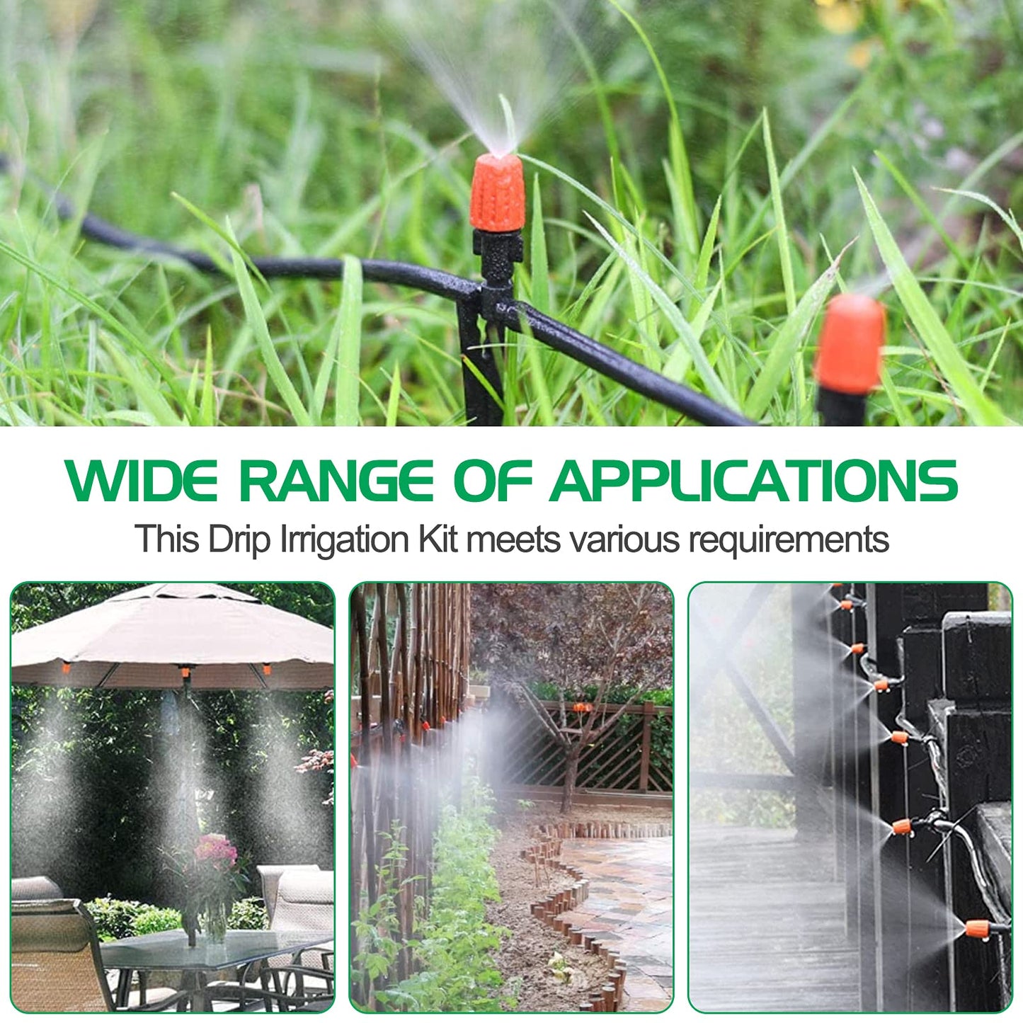 MIXC Irrigation System Greenhouse Watering Systems 1/4 INCH 50FT DIY Auto Drip Irrigation Kit Garden Accessories Automatic Irrigation Equipment for Plants/Lawn