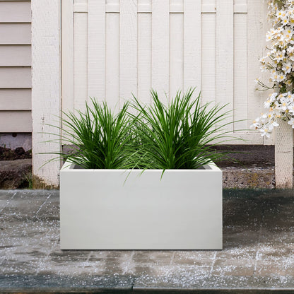 Kante 23.6" L Rectangular Concrete Planters, Outdoor Indoor Modern Plant Pot with Drainage Hole and Rubber Plug for Garden, Patio, Pure White Finish