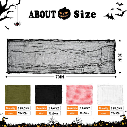 8 Pack Halloween Creepy Cloth Halloween Decorations Clearance- 30x72 Inch Spooky Fabric Cloth, Creepy and Spooky Halloween Decorations for Party Outdoor Or Indoor (2 Black, 2 Red, 2 White, 2 Green)