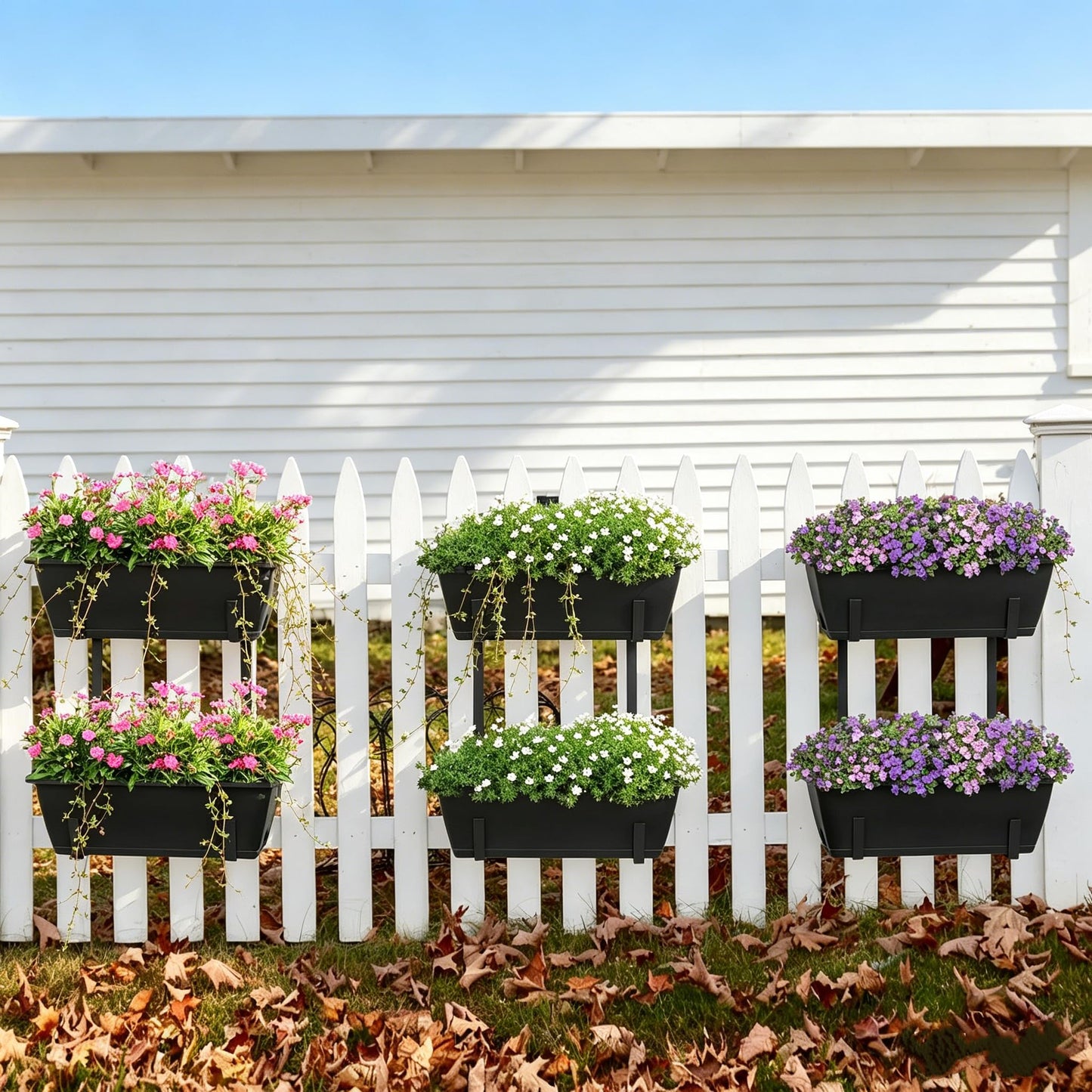 YAHKBTEN Railing Planter Boxes 2 Pack Window Boxes Planters with 2-Tier Adjustable Brackets, 17'’ Deck Railing Planter Boxes Vertical Balcony Hanging Flower Pots for Fence Rail Porch Garden Decor