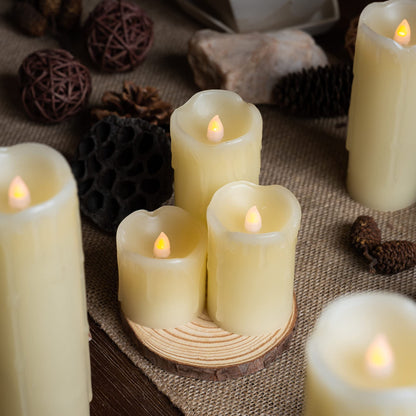 WYZworks LED Flickering Flameless Melting Ivory Timer Candles, Set of 6 Faux Dripping Wax, Battery Operated for Christmas Valentine Halloween Holiday Viking Gothic Decor 2" Wide and 2-9" Tall Pillar