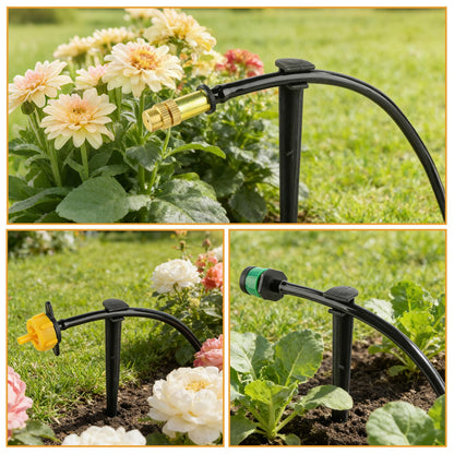 Kalolary 100PCS Drip Irrigation Support Stakes, 1/4 Inch Tubing Hose Holder Plastic Drip Line Tube Hold Stakes 4/7mm Garden Watering Hose Support Tools for Vegetable Flower Beds Lawn Supplies