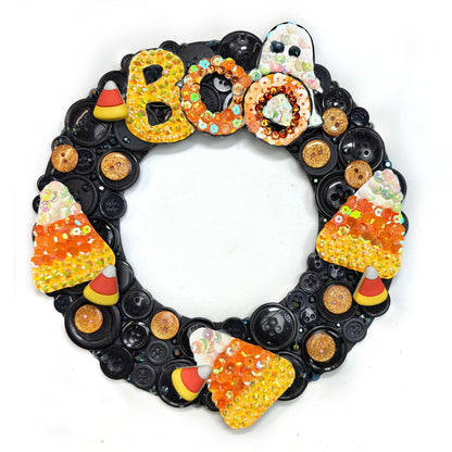 DIY Halloween Button Wreath Craft Kit with Buttons & Embellishments