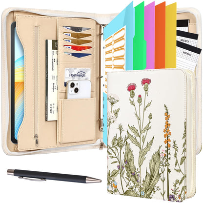 Leathario Portfolio Binder, Includes 5 Folder Index Dividers and 3 Notepads, 3-Ring Folder Organizer, Padfolio with Zipper, Vegan Leather Tablet Sleeve, Business Office Conference Clipboards