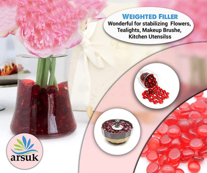 ARSUK 2LB Red Glass Pebbles for Vase Fillers, Aquarium Gravel, Decorative Stones for Crafts, Fish Tanks, Plant Pots, Wedding, Garden, Home Decor – Flat Glass Marbles (Red, 2LB)