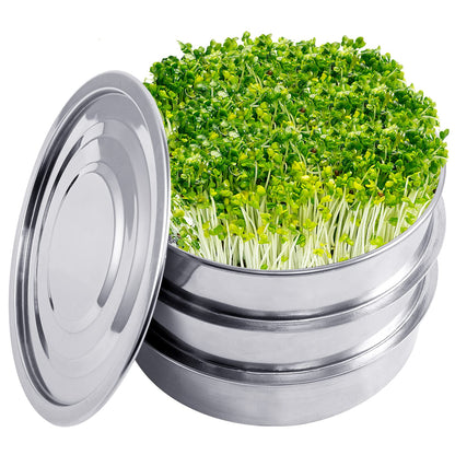 Aulock Stainless Steel Seed Sprouting Kit - 3-Tier Microgreens Growing Tray 7.9 in Dia, Stackable Round Sprouter Maker with Encrypted Mesh, Sprouts Grower for Beans Broccoli Alfalfa Seeds Wheat Grass