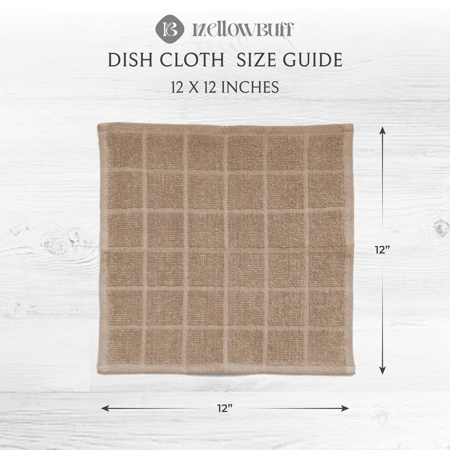 Mellow Buff 100% Cotton Terry Dish Cloth & Dish Towel, 6 Pack, Super Soft and Absorbent Kitchen Towels, Perfect for Kitchen Cleaning and Dish Washing (TAN 6 Pack)