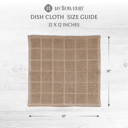 Mellow Buff 100% Cotton Terry Dish Cloth & Dish Towel, 6 Pack, Super Soft and Absorbent Kitchen Towels, Perfect for Kitchen Cleaning and Dish Washing (TAN 6 Pack)