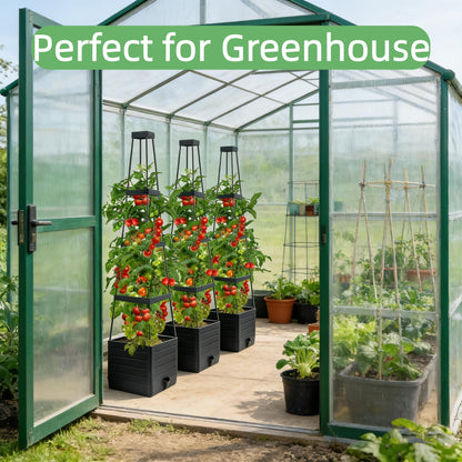 MQUPIN 2 Pack Tomato Planter with Trellis, 57" Self-Watering Raised Garden Bed Planter Box for Climbing Plants Vine Flowers Vegetables, Tomato Cage for Indoor Outdoor Patio Greenhouse
