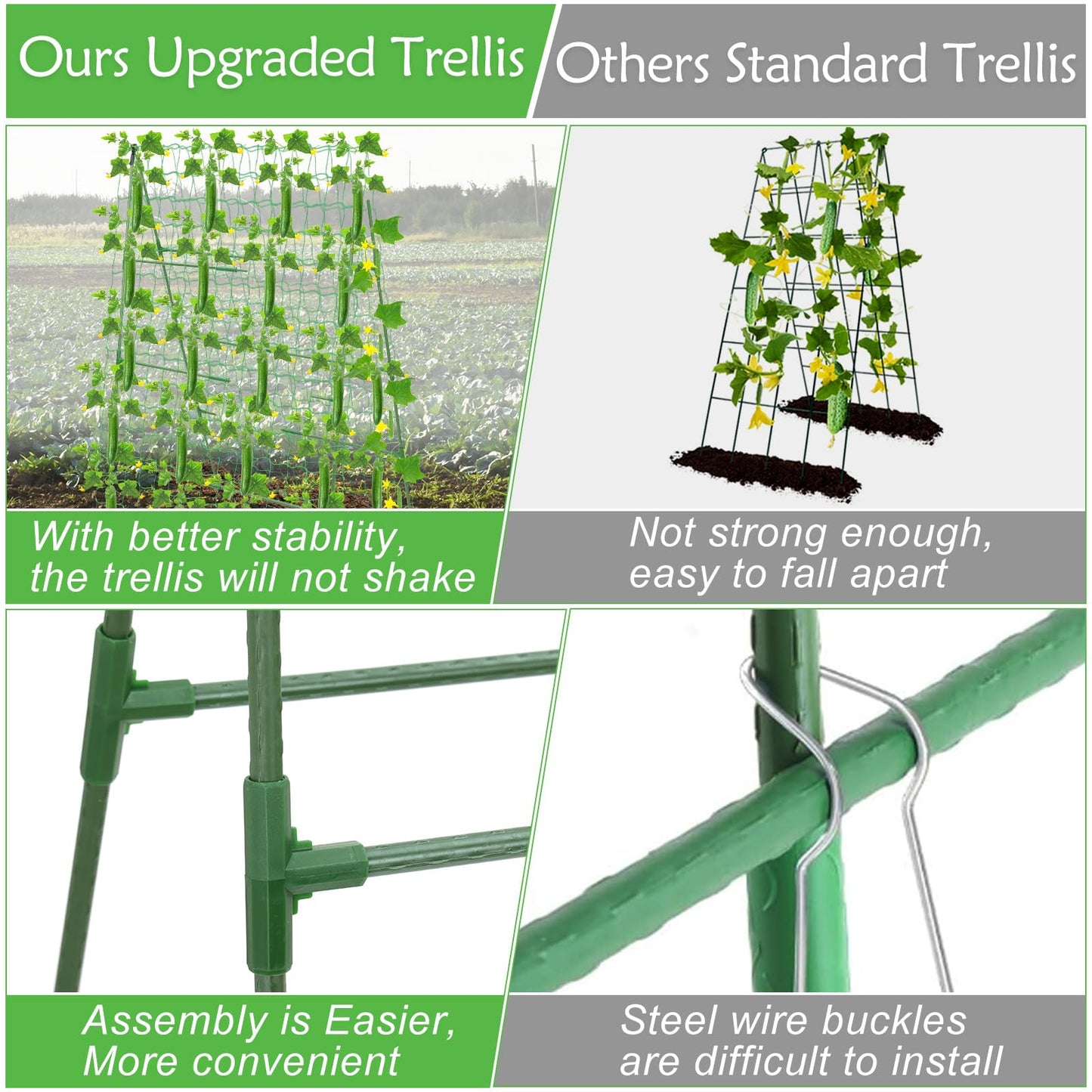 32 x 53 Inch Cucumber Trellis for Climbing Plants Outdoor A-Frame Garden Trellis for Raised Bed Detachable Sturdy Garden Plant Support Trellis for Small Plant Vegetable Flower Grape with Climbing Net