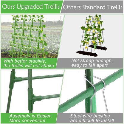 32 x 53 Inch Cucumber Trellis for Climbing Plants Outdoor A-Frame Garden Trellis for Raised Bed Detachable Sturdy Garden Plant Support Trellis for Small Plant Vegetable Flower Grape with Climbing Net