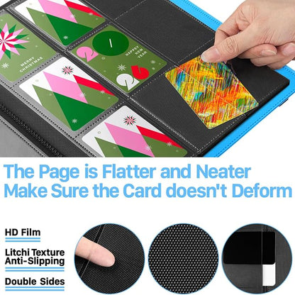 【2026】Trading Card Binder 9 Pocket, Premium Sports Collection Binder Game Cards Book with Sleeves Side Loading, Anti-open Strap Double Sided Waterproof 360 Card Folder