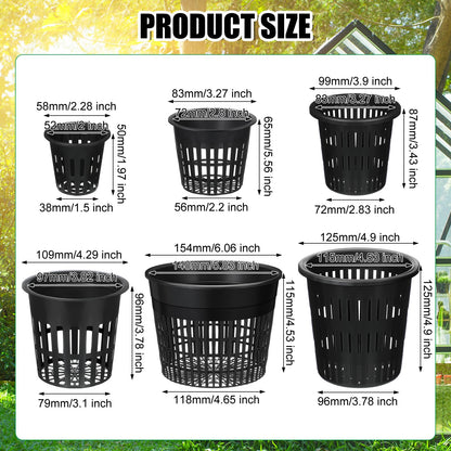 SiliFine 18 Pcs Orchid Pots Variety Size 2.3/3.3/3.9/4.3/4.9/6.1 Inch Black Net Pots Plastic Aquaponics Hydroponic Baskets Slotted Mesh Orchid Planter Container with Hole for Growing