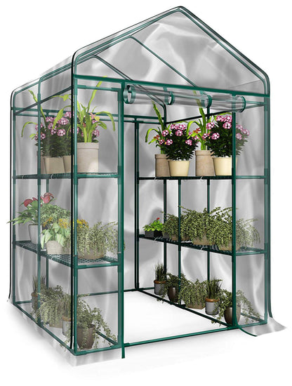 Greenhouse - Walk in Greenhouse with 8 Sturdy Shelves and PVC Cover for Indoor or Outdoor Use - 56 x 56 x 76-Inch Green House by Pure Garden