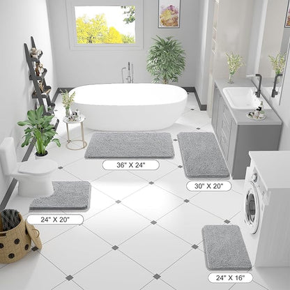 OLANLY Bathroom Runner Rugs 47x24, Soft Absorbent Chenille Bath Rugs, Rubber Backing Quick Dry, Machine Washable Long Bath Mats for Bathroom Floor, Tub and Shower, Home Decor Accessories, Light Grey