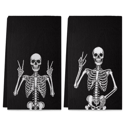 Halloween Kitchen Towels 18x26 Inch Set of 2, Skeleton Spooky Halloween Dish Towels Seasonal Holiday Farmhouse Home Party Decoration