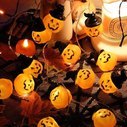 Runleo Halloween Pumpkin String Lights with Witch Hat, 20 LED 16.4FT 8 Modes Timer 3D Waterproof Orange Jack-O-Lantern Battery Operated Flickering Lights for Indoor Outdoor Decor Party Decorations