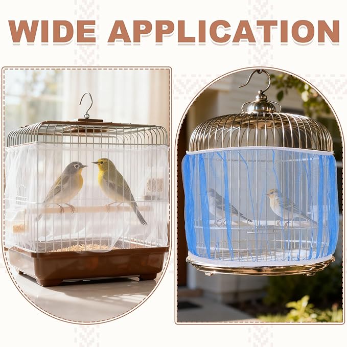 Bird Cage Seed Catcher, Bird Cage Net Cover Seeds Guard, Universal Birdcage Accessories, Green, Circumference 45.7"-59.1", Height 9.8" for Parrot Cockatiel Enclosures