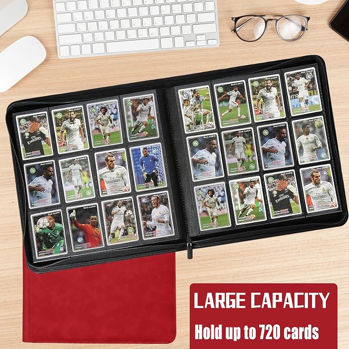 12 Pocket Card Binder,720 Pocket Trading Card Binder，Side Loading Collectible Card Albums for MTG, for TCG Football, Sports, Game Cards Red